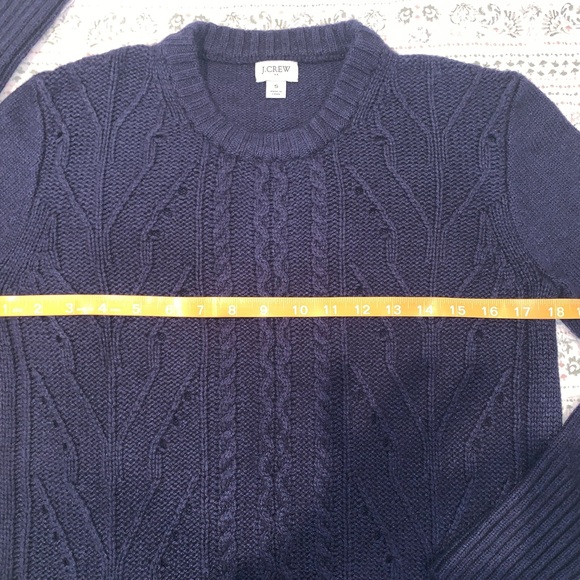 J. Crew Women’s Size Small Pointelle/Cable-knit Front Pullover Navy Blue Sweater - Picture 4 of 8